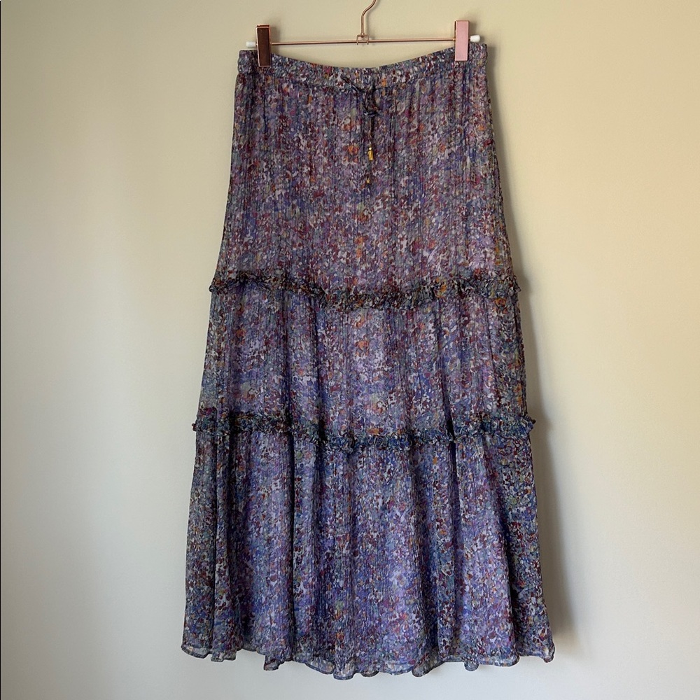 Anthropologie Purple Tiered Midi Skirt